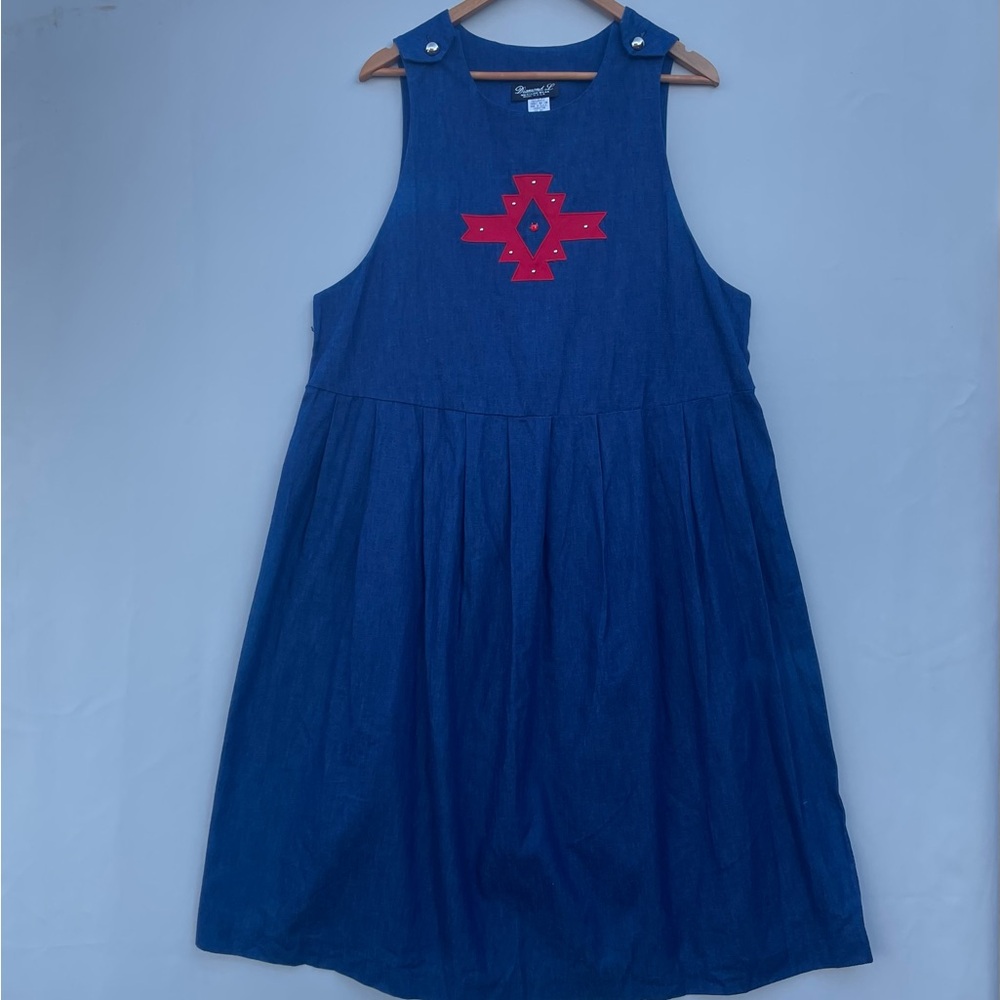 Vintage Diamond L‎ Western Wear Denim Dress USA Made Large Southwestern